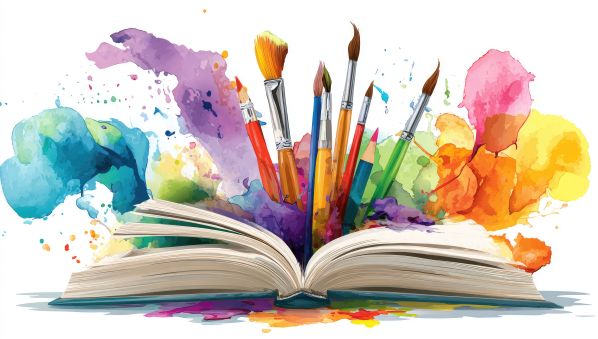 colourful notebooks in a pattern
