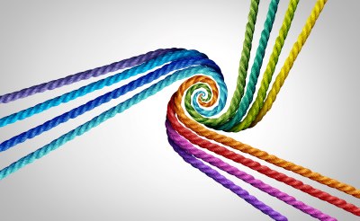 colourful strings converging